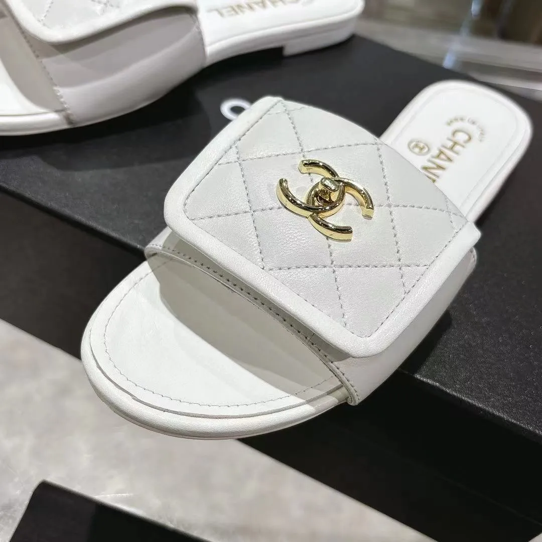 👟👟Ex-factory price 360👟👟 Genuine leather sole +40 Chanel Chanel 25C new women's double C schoolbag buckle flat sandals, fabric sheepskin, color: black: white: pink: apricot, code number: 5-40 (customized 41 42 43 customized non-returnable): rubber sole leather sole +40